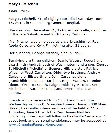 Mary L. Mitchell obit